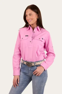 Outlet Ringers Western Pentecost River Womens Half Button Work Shirt - Pastel Pink