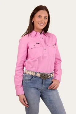 Outlet Ringers Western Pentecost River Womens Half Button Work Shirt - Pastel Pink