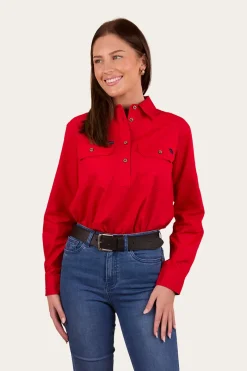 New Ringers Western Pentecost River Womens Half Button Work Shirt - Red