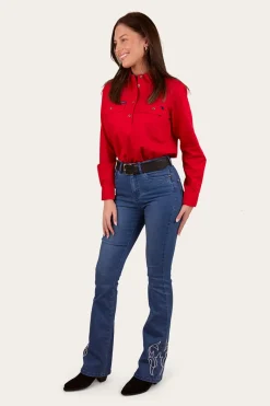 New Ringers Western Pentecost River Womens Half Button Work Shirt - Red