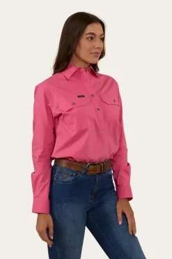 Outlet Ringers Western Pentecost River Womens Half Button Coolmax Work Shirt - Melon