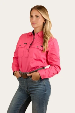 Discount Ringers Western Pentecost River Womens Half Button Work Shirt - Melon