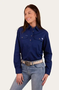 Hot Ringers Western Pentecost River Womens Half Button Work Shirt - Navy