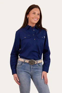 Hot Ringers Western Pentecost River Womens Half Button Work Shirt - Navy