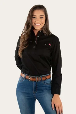 Ringers Western Pentecost River Womens Half Button Work Shirt - Black/Melon