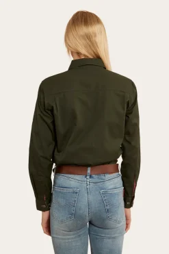 Hot Ringers Western Pentecost River Womens Half Button Work Shirt - Cargo Khaki