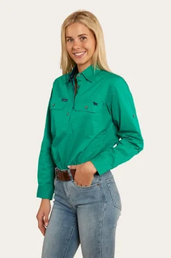 New Ringers Western Pentecost River Womens Half Button Work Shirt - Green