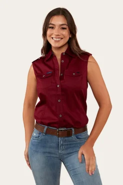 Sale Ringers Western Pentecost River Womens Sleeveless Work Shirt - Burgundy