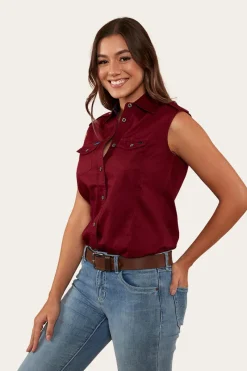 Sale Ringers Western Pentecost River Womens Sleeveless Work Shirt - Burgundy