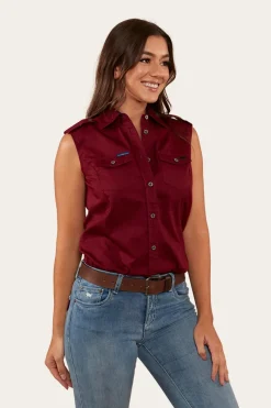 Sale Ringers Western Pentecost River Womens Sleeveless Work Shirt - Burgundy