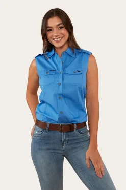 Sale Ringers Western Pentecost River Womens Sleeveless Work Shirt - Blue
