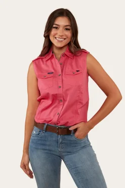 Outlet Ringers Western Pentecost River Womens Sleeveless Work Shirt - Melon