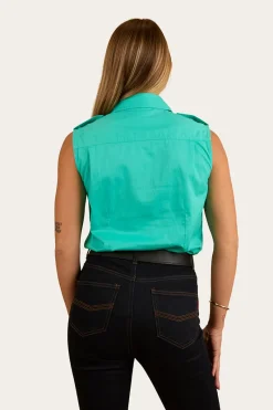 Sale Ringers Western Pentecost River Womens Sleeveless Work Shirt - Mint / Navy