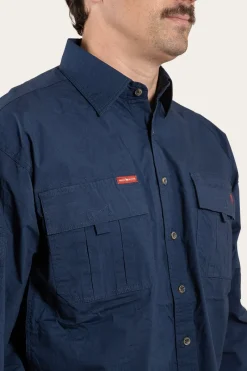 Hot Ringers Western Pilbara Mens Ripstop Full Button Work Shirt - Dark Navy