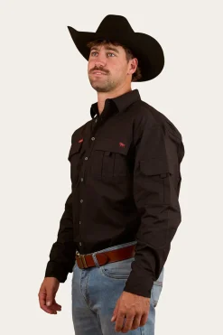 Discount Ringers Western Pilbara Mens Ripstop Full Button Work Shirt - Black