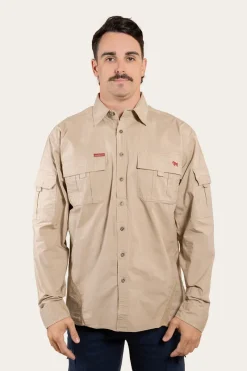 Best Ringers Western Pilbara Mens Ripstop Full Button Work Shirt - Camel