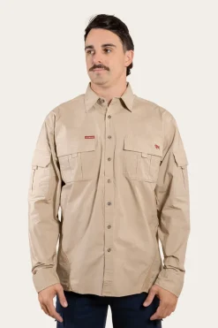 Best Ringers Western Pilbara Mens Ripstop Full Button Work Shirt - Camel