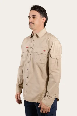 Best Ringers Western Pilbara Mens Ripstop Full Button Work Shirt - Camel
