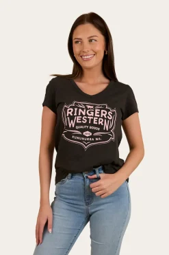 Ringers Western Quality Goods Womens V Neck T-Shirt - Charcoal