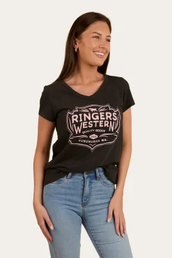 Ringers Western Quality Goods Womens V Neck T-Shirt - Charcoal