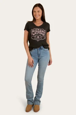 Ringers Western Quality Goods Womens V Neck T-Shirt - Charcoal