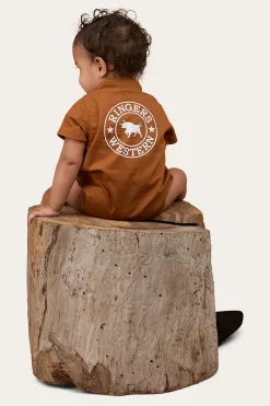 Outlet Ringers Western Ringers Babies Short Sleeve Work Shirt Romper - Tobacco / White