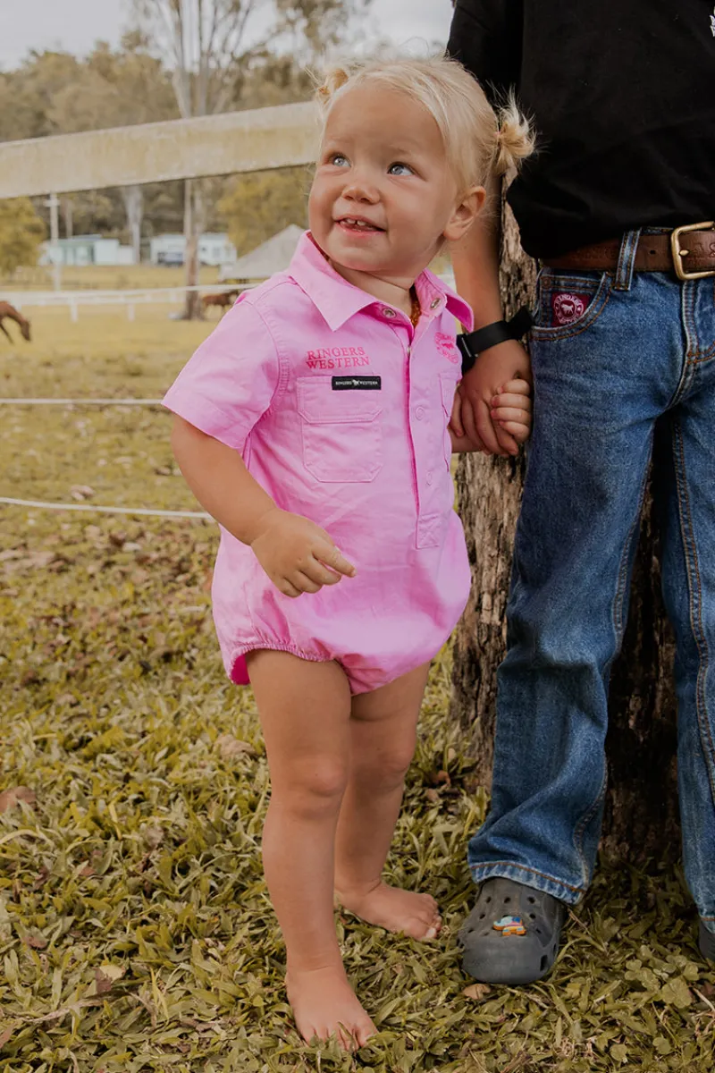 Sale Ringers Western Ringers Babies Short Sleeve Work Shirt Romper - Pastel Pink