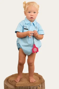 New Ringers Western Ringers Babies Short Sleeve Work Shirt Romper - Sky Blue