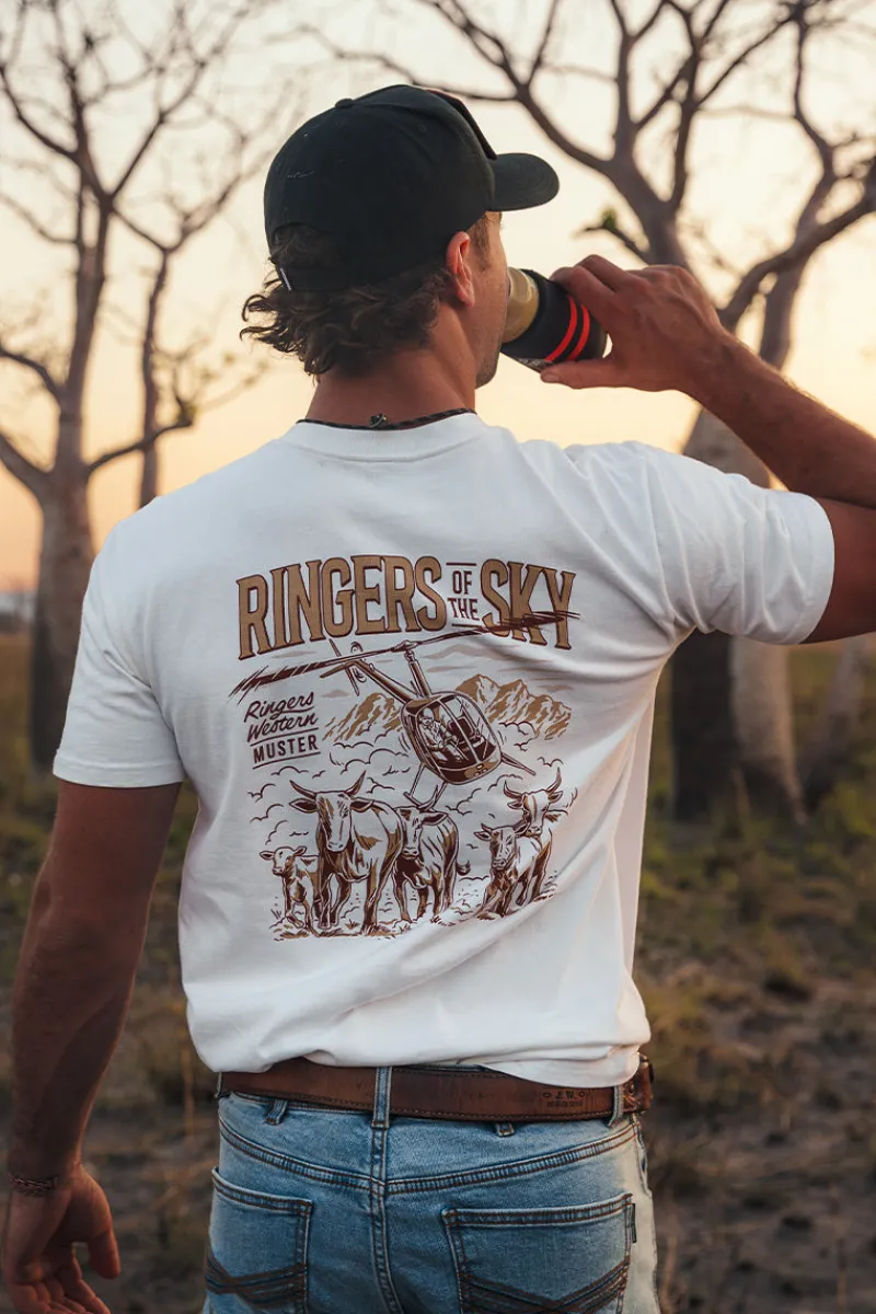 New Ringers Western Ringers Of The Sky Mens Stock Fit T-Shirt - White