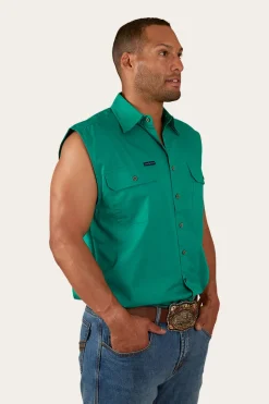 New Ringers Western Rob Roy Mens Sleeveless Full Button Work Shirt - Green