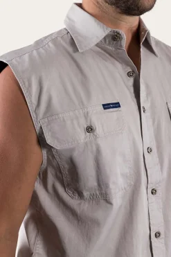 Best Ringers Western Rob Roy Mens Sleeveless Full Button Work Shirt - Beige