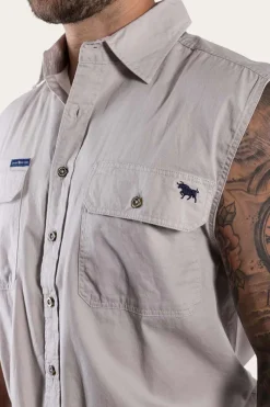 Best Ringers Western Rob Roy Mens Sleeveless Full Button Work Shirt - Beige