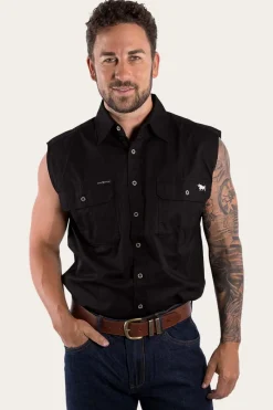 Sale Ringers Western Rob Roy Mens Sleeveless Full Button Work Shirt - Black