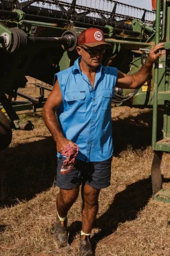 Clearance Ringers Western Rob Roy Mens Sleeveless Full Button Work Shirt - Blue