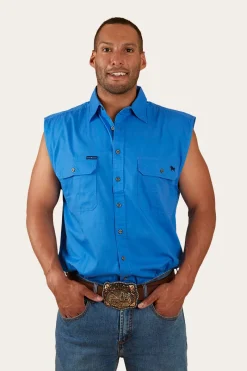 Clearance Ringers Western Rob Roy Mens Sleeveless Full Button Work Shirt - Blue