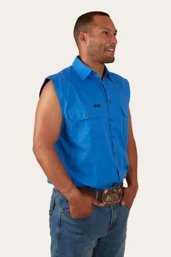 Clearance Ringers Western Rob Roy Mens Sleeveless Full Button Work Shirt - Blue