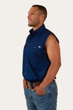 Sale Ringers Western Rob Roy Mens Sleeveless Full Button Work Shirt - Navy