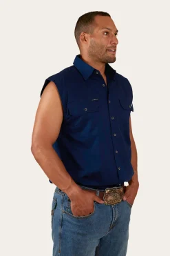 Sale Ringers Western Rob Roy Mens Sleeveless Full Button Work Shirt - Navy