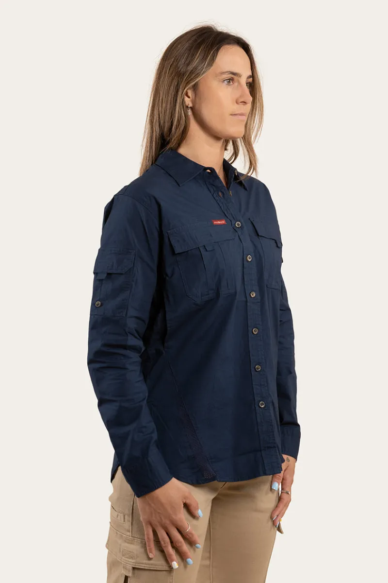 Best Ringers Western Rosebery Womens Ripstop Full Button Work Shirt - Dark Navy