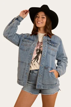 Clearance Ringers Western Rosebrook Womens Overshirt - Light Wash Blue