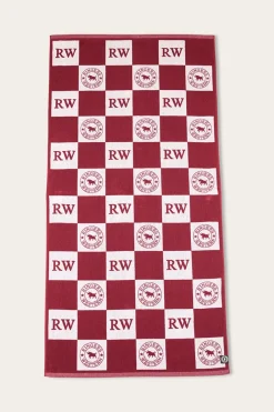 Online Ringers Western RW Check Cotton Jacquard Towel - Burgundy