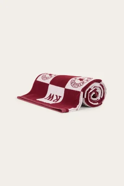 Online Ringers Western RW Check Cotton Jacquard Towel - Burgundy