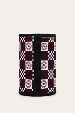 New Ringers Western RW Check Stubby Cooler - Burgundy
