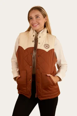 Best Ringers Western Selwyn Womens Puffer Vest - Tobacco / Off White
