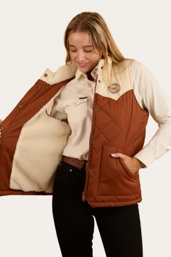 Best Ringers Western Selwyn Womens Puffer Vest - Tobacco / Off White