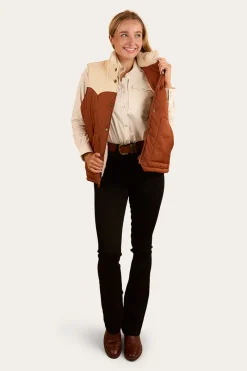 Best Ringers Western Selwyn Womens Puffer Vest - Tobacco / Off White