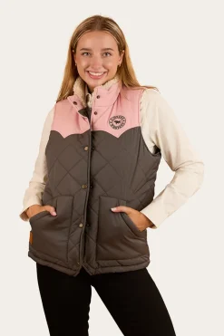 Outlet Ringers Western Selwyn Womens Puffer Vest - Charcoal / Pink