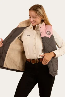Outlet Ringers Western Selwyn Womens Puffer Vest - Charcoal / Pink