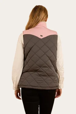 Outlet Ringers Western Selwyn Womens Puffer Vest - Charcoal / Pink