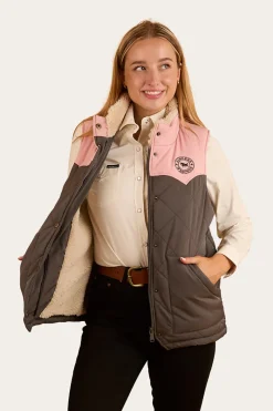 Outlet Ringers Western Selwyn Womens Puffer Vest - Charcoal / Pink